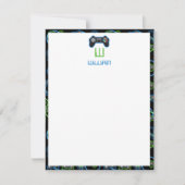 Video Game Neon Blue & Green Muster Monogram Mitteilungskarte (Vorderseite)
