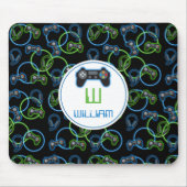 Video Game Neon Blue & Green Muster Monogram Mousepad (Vorne)