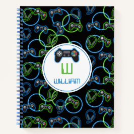 Video Game Neon Blue & Green Muster Monogram Notizblock