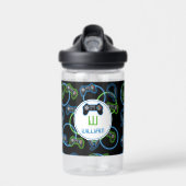 Video Game Neon Blue & Green Muster Monogram Trinkflasche (Vorne)