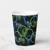 Video Game Neon Blue & Green Muster Pappbecher (Rückseite)