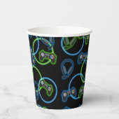 Video Game Neon Blue & Green Muster Pappbecher (Links)