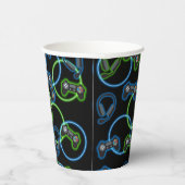 Video Game Neon Blue & Green Muster Pappbecher (Rechts)
