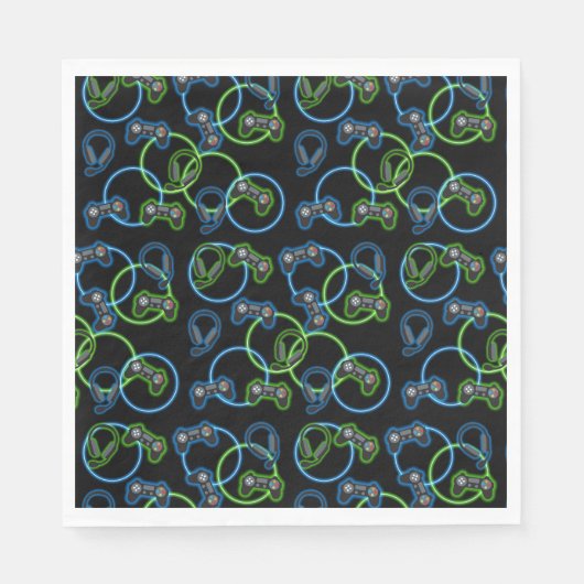 Video Game Neon Blue & Green Muster Serviette (Vorderseite)