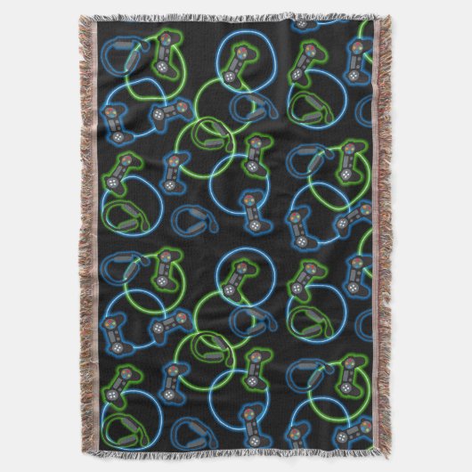 Video Game Neon Blue & Green Pattern Decke (Vorderseite Vertikal)