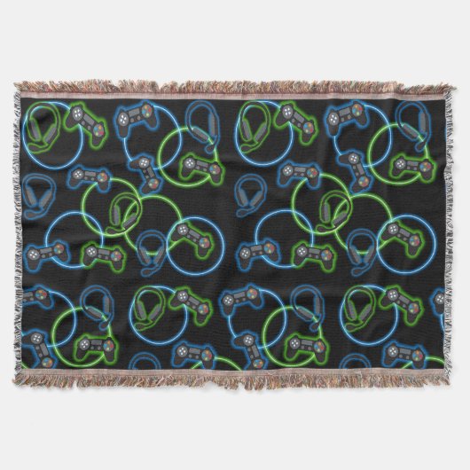 Video Game Neon Blue & Green Pattern  Decke (Vorderseite)