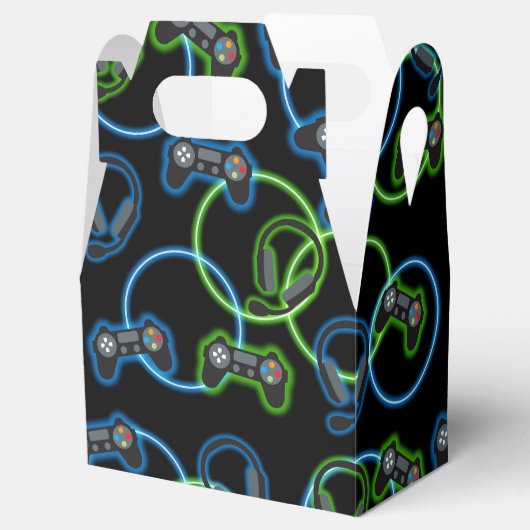 Video Game Neon Blue & Green Pattern Geschenkschachtel (Geöffnet)