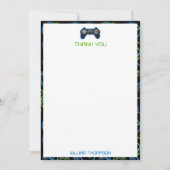 Video Game Neon Blue & Green Pattern Monogram Dankeskarte (Vorderseite)
