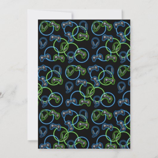 Video Game Neon Blue & Green Pattern Monogram Dankeskarte (Rückseite)