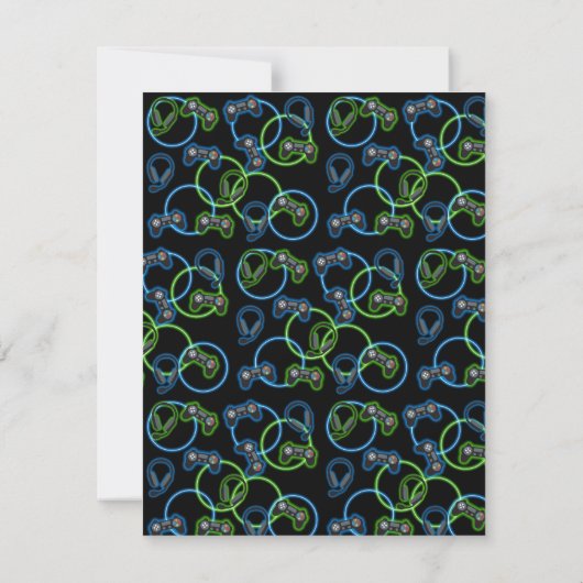 Video Game Neon Blue & Green Pattern Monogram Mitteilungskarte (Rückseite)