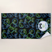 Video Game Neon Blue & Green Pattern Monogram Strandtuch (Vorderseite)