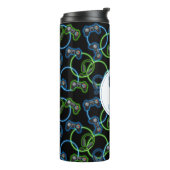 Video Game Neon Blue & Green Pattern Monogram Thermosbecher (Nach links gedreht)