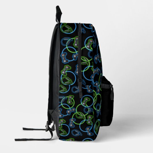 Video Game Neon Blue & Green Pattern School Bedruckter Rucksack (Links)