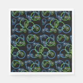 Video Game Neon Blue & Green Pattern  Serviette