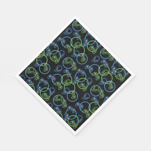 Video Game Neon Blue & Green Pattern Serviette (Ecke)