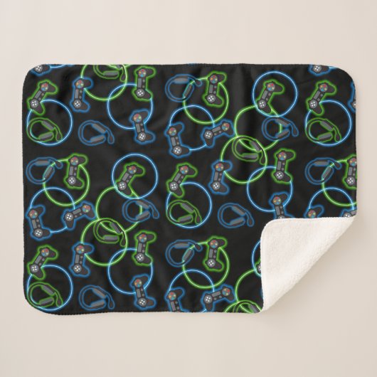 Video Game Neon Blue & Green Pattern  Sherpadecke (Vorderseite (Horizontal))