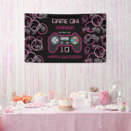 Video Game Neon Pink Girls Geburtstagsparty Banner