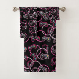 Video Game Neon Pink Girls Muster Badhandtuch Set