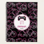 Video Game Neon Pink Girls Muster Monogram Planer (Vorderseite)