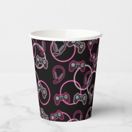 Video Game Neon Pink Girls Muster Pappbecher (Links)