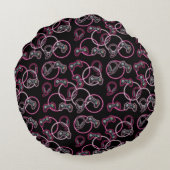 Video Game Neon Pink Girls Muster Rundes Kissen (Rückseite)