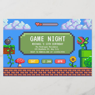 Video Game Night Kids Gaming Einladung zum Geburts Flyer
