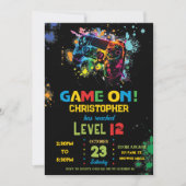 Video Game Paint Splash Nebel Graffiti Level Up Einladung (Vorderseite)