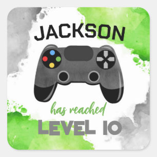 Video-Game-Party auf Level-Up-Günstige Aufkleber-L Quadratischer Aufkleber