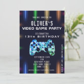 Video Game Party Controller Neon Gaming Geburtstag Einladung (Stehend Vorderseite)