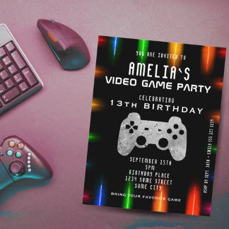 Video Game Party Controller Neon Gaming Geburtstag Einladung