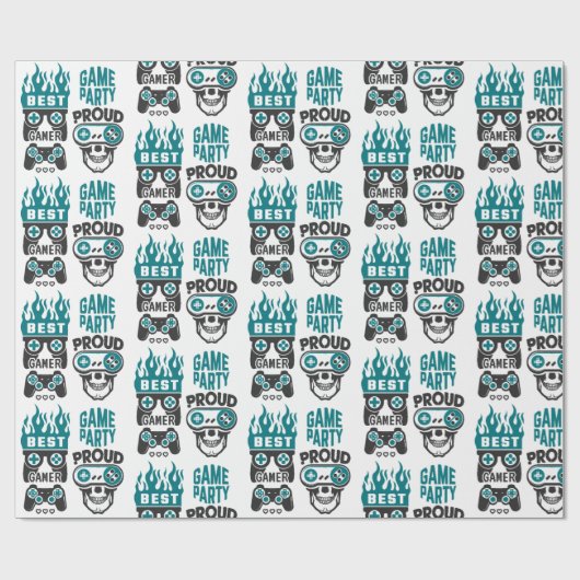 Video Game Party Level Up Gamer Wrapping Paper Geschenkpapier (Flach)