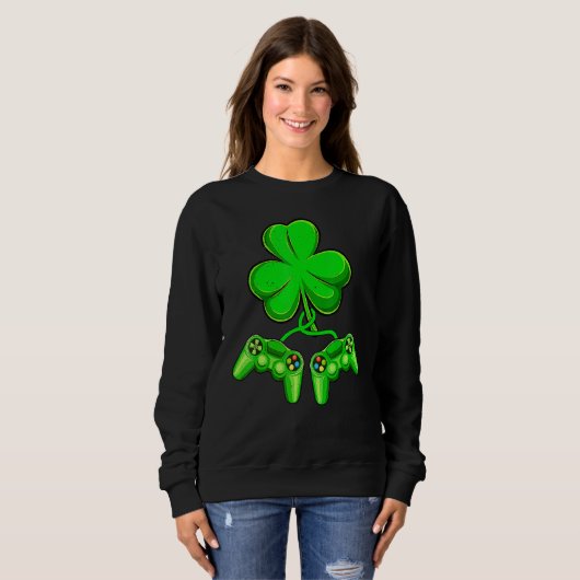 Video Game Shamrock Game Controller Happy St Patri Sweatshirt (Vorne ganz)