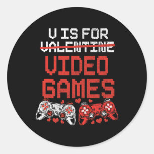 Video Game Valentinstag Shirt für Jungs Kinder Tee Runder Aufkleber