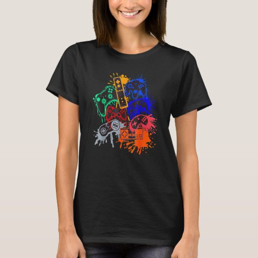 Video Gamer Game Controller Farbe Platsch Männer T-Shirt (Vorderseite)