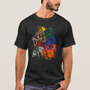 Video Gamer Game Controller Farbe Platsch Männer T-Shirt