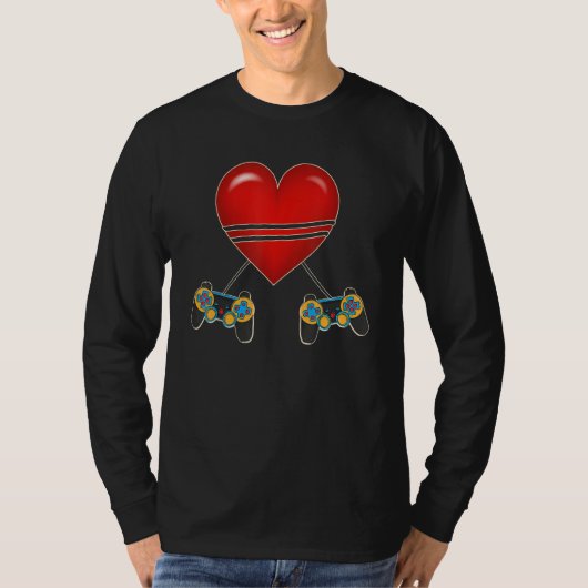 Video Gamer Heart Controllers Valentines Day Love T-Shirt (Vorderseite)
