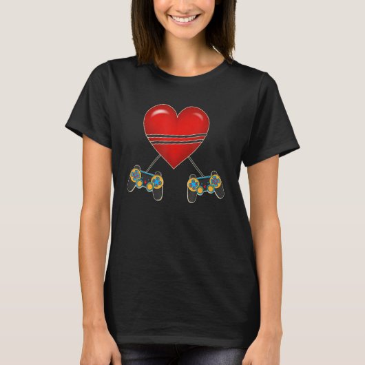 Video Gamer Heart Controllers Valentines Day Love T-Shirt (Vorderseite)