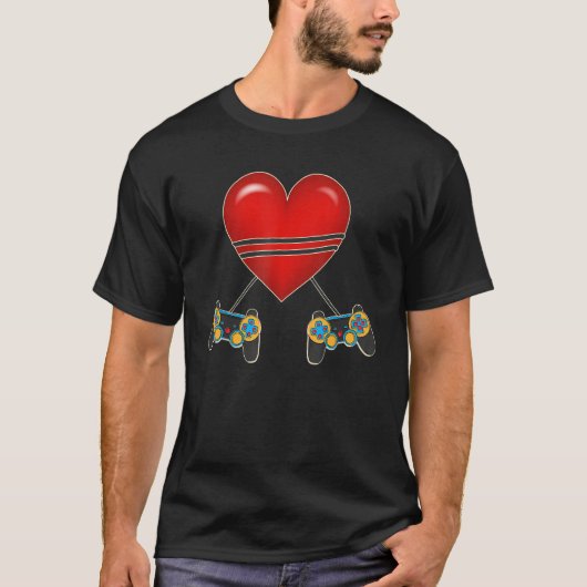 Video Gamer Heart Controllers Valentines Day Love T-Shirt (Vorderseite)