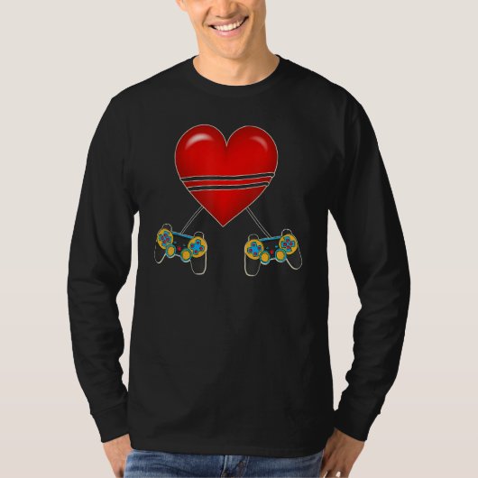 Video Gamer Heart Controllers Valentines Day Love T-Shirt (Vorderseite)