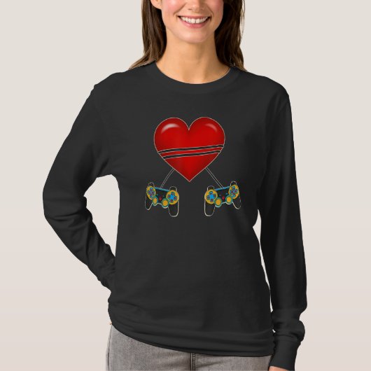 Video Gamer Heart Controllers Valentines Day Love T-Shirt (Vorderseite)