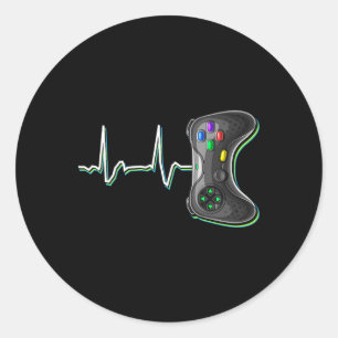 Video Gamer Heartbeat Video Game Controller Gesche Runder Aufkleber