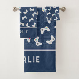 Video Gamer Pattern Individuelle Name Badhandtuch Set