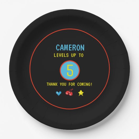 Video Gamer Pixel Individuelle Name und Alter 5. G Pappteller (Vorderseite)