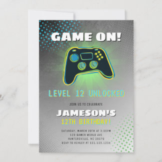 Video Gamer Teen Birthday Party Invitation Einladung