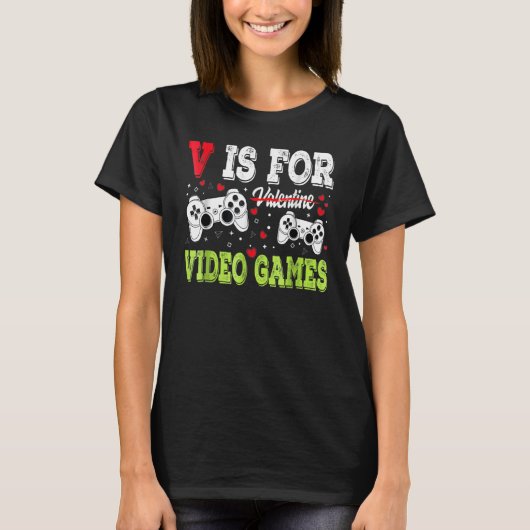 Video Gamer Valentines Day With Controllers Heart T-Shirt (Vorderseite)