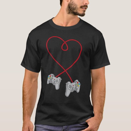 Video Gamer Valentinstag Herz mit Controllern T-Shirt (Vorderseite)