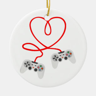 Video Gamer Valentinstag T - Shirt mit Controller Keramik Ornament