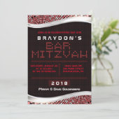 VIDEO GAMES RED Bar Bat Mitzvah Einladung (Stehend Vorderseite)
