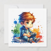 Video Gaming Paint Spritzer Boy's Birthday Einladu Einladung (Vorderseite)