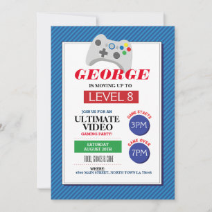 Video Gaming Party Game Blue Red Trucks Einladung